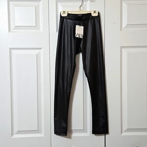 ZARA Black Faux Leather Leggings, Girls 11-12, NWT